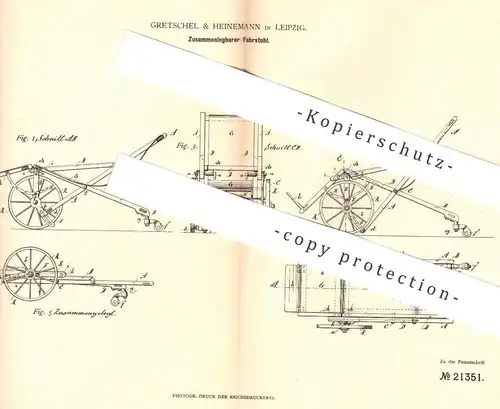 original Patent - Gretschel & Heinemann , Leipzig , 1882 , Zusammenlegbarer Fahrstuhl | Rollstuhl , Stuhl , Stühle !!