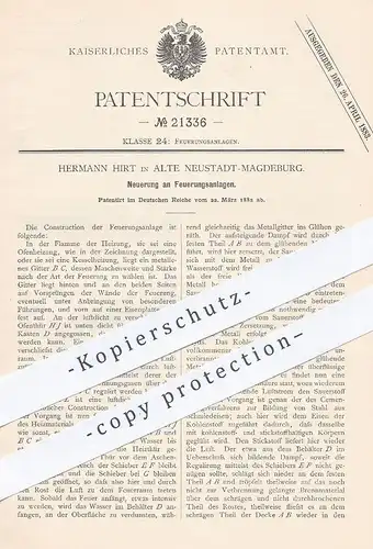 original Patent - Hermann Hirt , Magdeburg / Alte Neustadt , 1882 , Feuerung | Ofen , Öfen , Ofenbauer , Heizung