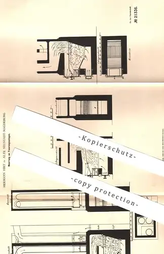 original Patent - Hermann Hirt , Magdeburg / Alte Neustadt , 1882 , Feuerung | Ofen , Öfen , Ofenbauer , Heizung