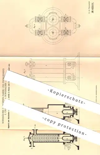 original Patent - Maschinenfabrik & Eisengiesserei L. Grassmann , Nordhausen , 1888 , Abscheiden von Flüssigkeiten | Gas