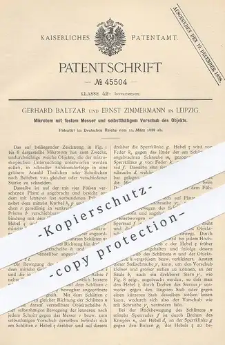 original Patent - Gerhard Baltzar , Ernst Zimmermann , Leipzig , 1888 , Mikrotom mit festem Messer | Mikroskop , Prisma