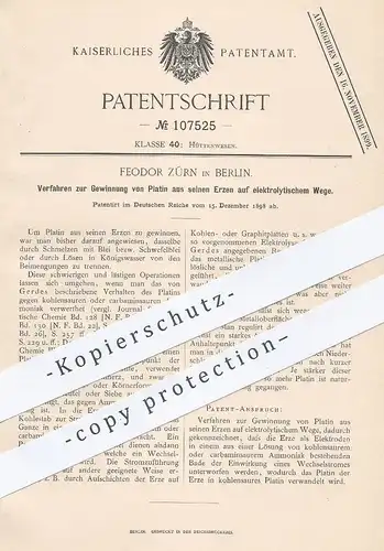 original Patent - Feodor Zürn , Berlin , 1898 , Gewinnung von Platin aus seinen Erzen | Erz , Erze , Chemie , Chemiker !