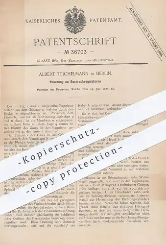 original Patent - Albert Teichelmann , Berlin , 1885 , Gasdruckregulator | Gasdruck - Regulator | Gas , Brenner !!