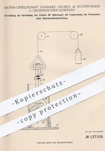 original Patent - AG Schalker Gruben- & Hüttenverein , Gelsenkirchen / Hohöfen 1901 , Formen für Röhrenguss | Stahl Guss