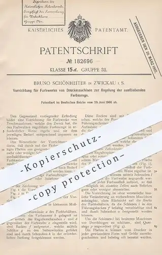 original Patent - Bruno Schönheiter , Zwickau , 1906 , Farbe in Druckmaschinen | Walze , Farben , Druckerei , Druck !!