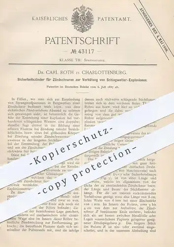 original Patent - Dr. Carl Roth , Berlin / Charlottenburg , 1887 , Zünder für Zündschnuren | Sprengstoff , Bergwerk !!!