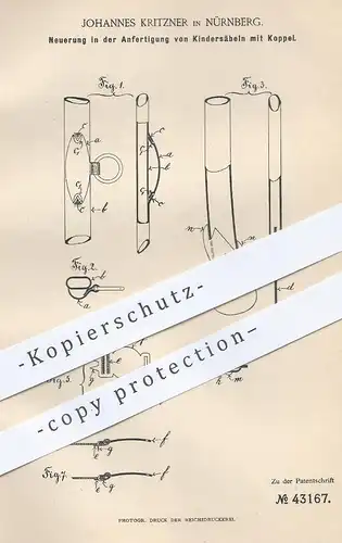 original Patent - Johannes Kritzner , Nürnberg , Kindersäbel mit Koppel | Säbel , Schwert , Dolch für Kinder | Sport !!!