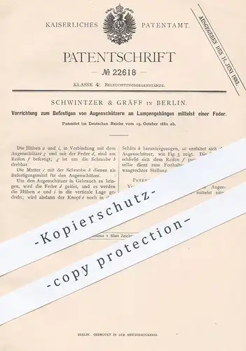original Patent - Schwintzer & Gräff , Berlin  1882 , Augenschutz an Lampen | Lampenschirm , Lampe , Beleuchtung , Licht