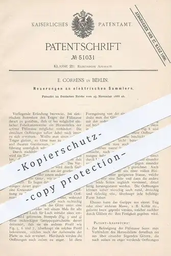 original Patent - E. Correns , Berlin , 1888 , elektrische Sammler | Elektrik , Elektriker , Strom , Stromsammler !!