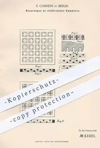 original Patent - E. Correns , Berlin , 1888 , elektrische Sammler | Elektrik , Elektriker , Strom , Stromsammler !!