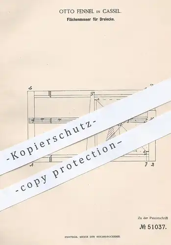 original Patent - Otto Fennel , Kassel , 1889 , Flächenmesser für Dreieck | Fläche messen | Geometrie , Mathematik !!