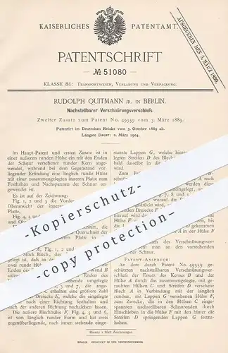 original Patent - Rudolph Quitmann , Berlin , 1889 , Verschnürungsverschluss zum Transport , Verladen , Verpacken !!