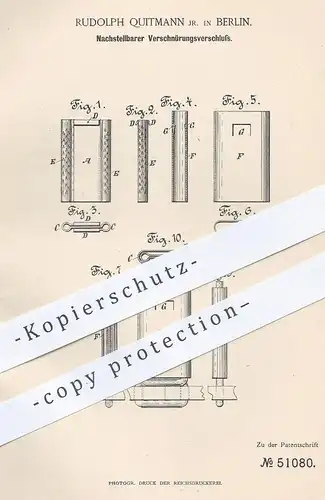 original Patent - Rudolph Quitmann , Berlin , 1889 , Verschnürungsverschluss zum Transport , Verladen , Verpacken !!