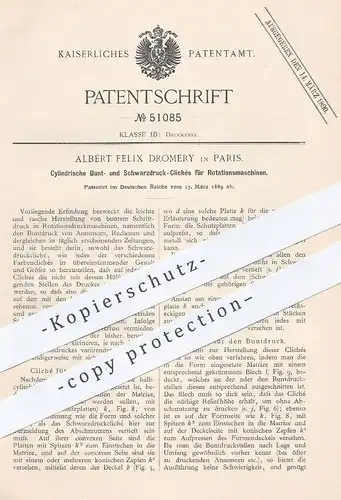 original Patent - Albert Felix Dromery , Paris , Frankreich , 1889 , Cliché für Buntdruck u. Schwarzdruck | Druckerei !!