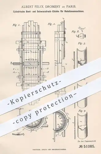 original Patent - Albert Felix Dromery , Paris , Frankreich , 1889 , Cliché für Buntdruck u. Schwarzdruck | Druckerei !!