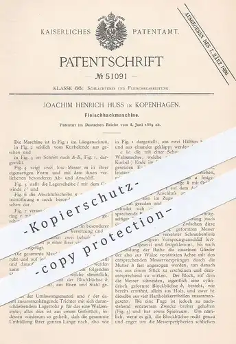 original Patent - Joachim Henrich Huss , Kopenhagen , Dänemark , 1889 , Fleischhackmaschine | Fleischer , Schlachter !!