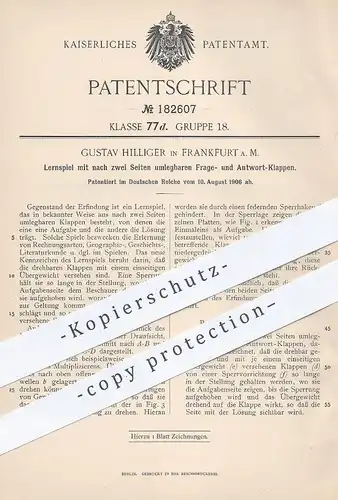 original Patent - Gustav Hilliger , Frankfurt / Main , 1906 , Frage & Antwort - Lernspiel | Spiel , Schule , Lehrer !!