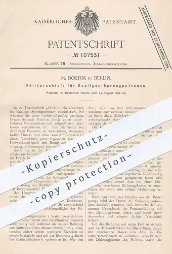 original Patent - M. Boehm , Berlin , 1898 , Verschluss für Knallgas - Sprengpatronen | Sprengstoff , Garante , Munition