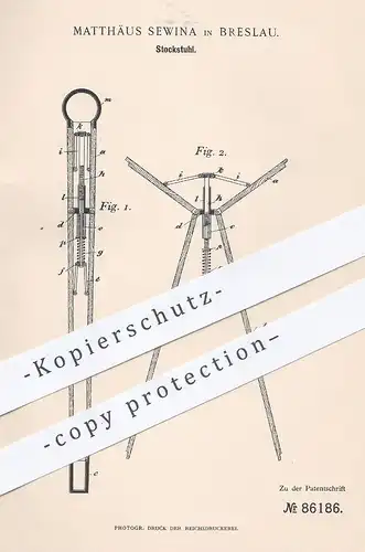 original Patent - Matthäus Sewina , Breslau , 1895, Stockstuhl | Stock - Stuhl , Stühle , Möbel , Tischler , Schemel !!