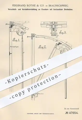 original Patent - Ferdinand Kothe & Co. Braunschweig , 1888 , Verschluss für Fenster | Schloss , Fensterbauer , Tischler