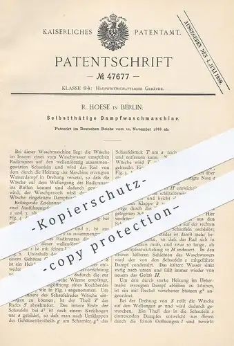 original Patent - R. Hoese , Berlin , 1888 , Selbsttätige Dampfwaschmaschine | Waschmaschine mit Dampf | Wäsche !!!