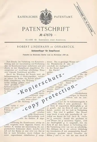 original Patent - Robert Lindemann , Osnabrück , 1888 , Schlammfänger für Dampfkessel | Kessel , Schlamm - Sauger !!
