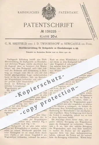 original Patent - G. H. Sheffield , J. D. Twinberrow , Newcastle Tyne , 1901 , Rückführung für Drehgestelle | Eisenbahn