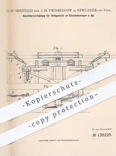 original Patent - G. H. Sheffield , J. D. Twinberrow , Newcastle Tyne , 1901 , Rückführung für Drehgestelle | Eisenbahn
