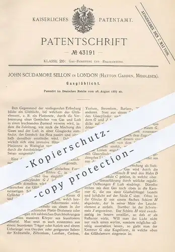 original Patent - John Scudamore Sellon , London , Hatton Garden , Middlesex 1887 , Glasglühlicht | Glas Glühlicht Lampe