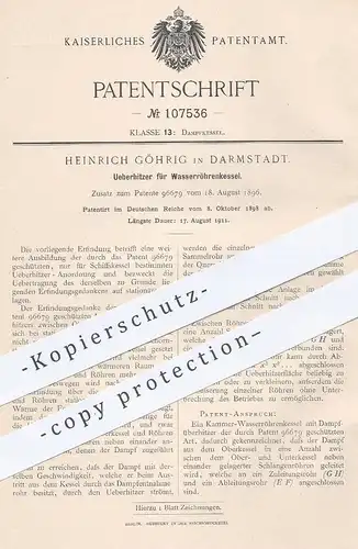 original Patent - Heinrich Göhrig , Darmstadt , 1898 , Überhitzer für Wasserröhrenkessel | Kessel , Dampfkessel !!!