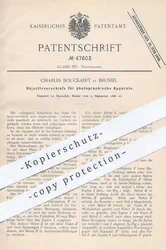 original Patent - Charles Bouckaert , Brüssel , 1888 , Objektivverschluss für Photo - Kamera | Photgraphie , Fotograf !!
