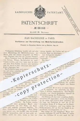 original Patent - Jean Bachelerie , Paris , Frankreich , 1894 , Herstellung von Mehrfarbendrucken | Druck , Druckerei !!