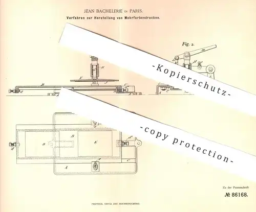 original Patent - Jean Bachelerie , Paris , Frankreich , 1894 , Herstellung von Mehrfarbendrucken | Druck , Druckerei !!