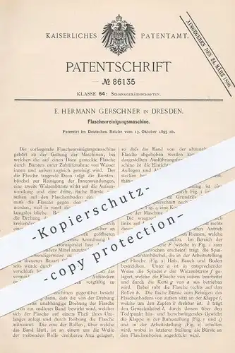 original Patent - E. Hermann Gerschner , Dresden , 1895 , Maschine zur Flaschenreinigung | Flaschen - Reinigung | Spülen