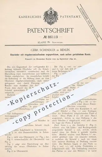 original Patent - Gebr. Schindler , Berlin , 1894 , Oberleder | Leder , Schuhwerk , Schuh , Schuhe , Schuster !!!