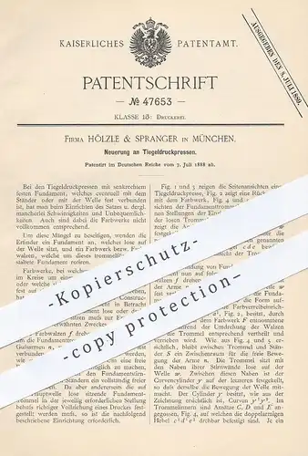 original Patent - Hölzle & Spranger , München , 1888 , Tiegeldruckpresse | Tiegel - Druckpresse | Druck - Presse !!