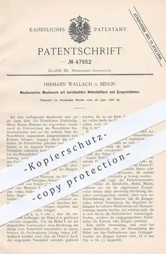original Patent - Hermann Wallach , Berlin , 1888 , Mechanisches Musikwerk | Musikinstrument , Musik , Notenblätter !!