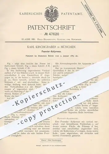 original Patent - Karl Kirchgraber , München , 1889 , Fournier - Keilpresse | Holz - Furnier - Presse | Tischler !!!