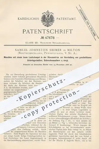 original Patent - Samuel Johnston Shimer , Milton , Northtumberland , USA , 1888 , Unterlegscheibe , Schrauben - Mutter
