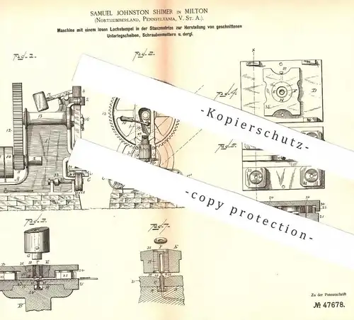 original Patent - Samuel Johnston Shimer , Milton , Northtumberland , USA , 1888 , Unterlegscheibe , Schrauben - Mutter