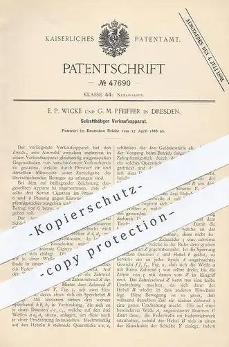 original Patent - E. P. Wicke , G. M. Pfeiffer , Dresden , 1888 , Selbsttätiger Verkaufsautomat | Automat - Münzen !!