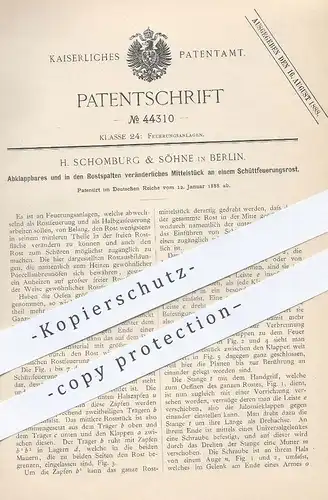 original Patent - H. Schomburg & Söhne , Berlin , 1888 , Mittelstück an Schüttfeuerungsrost | Ofenrost , Ofen , Rost !!!