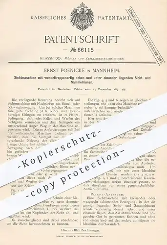 original Patent - Ernst Poenicke , Mannheim , 1891 , Sichtmaschine | Mühle , Mühlen , Müller , Müllerei , Mehl !!