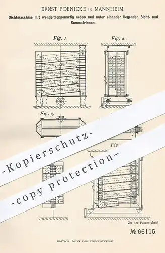 original Patent - Ernst Poenicke , Mannheim , 1891 , Sichtmaschine | Mühle , Mühlen , Müller , Müllerei , Mehl !!