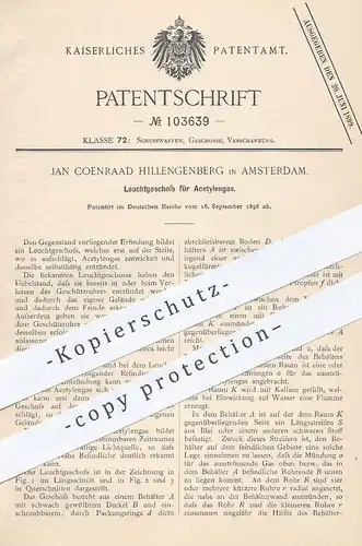 original Patent - Jan Coenraad Hillengenberg , Amsterdam , 1898 , Leuchtgeschoss für Acetylengas | Geschoss , Waffen !!