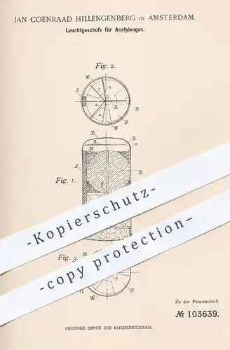 original Patent - Jan Coenraad Hillengenberg , Amsterdam , 1898 , Leuchtgeschoss für Acetylengas | Geschoss , Waffen !!