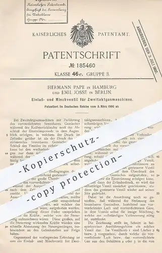 original Patent - Hermann Pape , Hamburg | Emil Josse , Berlin , 1906 , Ventil für Zweitakt - Gasmotor | Gas , Motor !!!