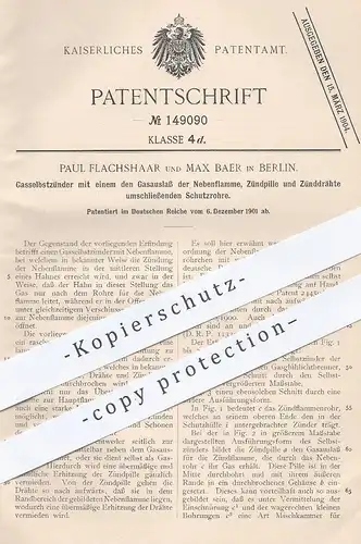 original Patent - Paul Flachshaar , Max Baer , Berlin , 1901 , Gasselbstentzünder | Gas Zünder , Zündung , Brenner !!