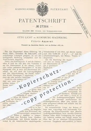 original Patent - Otto Licht , Magdeburg / Sudenberg , 1883 , Filtrierapparat | Filter , Filtern , Filtrieren , Zucker !
