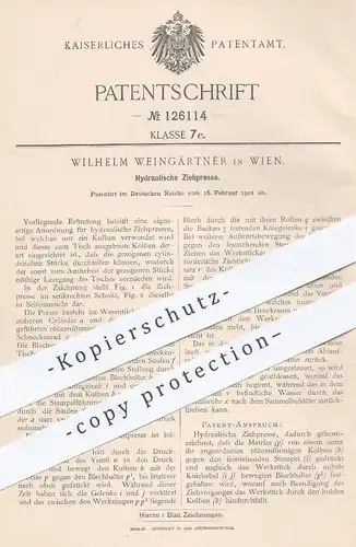 original Patent - Wilhelm Weingärtner , Wien , 1901 , Hydraulische Ziehpresse | Presse , Pressen , Hydraulik !!
